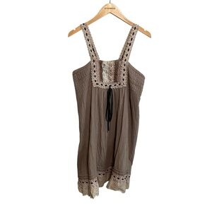 Y2k Hazel Anthropologie Brown Ribbon Cottage Fairy Core Gauzy Dress Size Medium